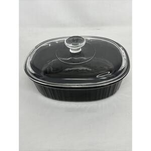 Corning Ware F-2B 2.8 Liter French Black Oval Casserole with Pyrex DC 1.5 C Lid
